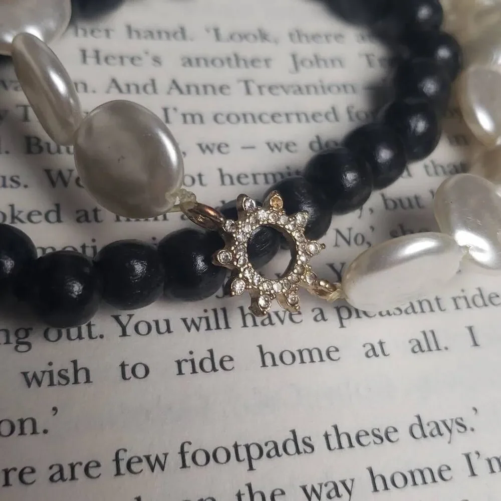 Faux MOP Bracelet‎ with Sun Diamonds and Black Beaded Bracelet